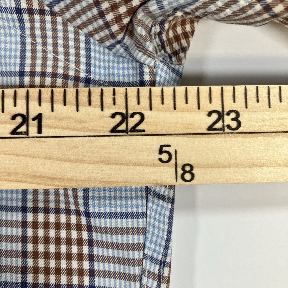 David Donahue Shirt Mens M Blue Brown Patchwork Plaid Button Down Cotton - Picture 11 of 16